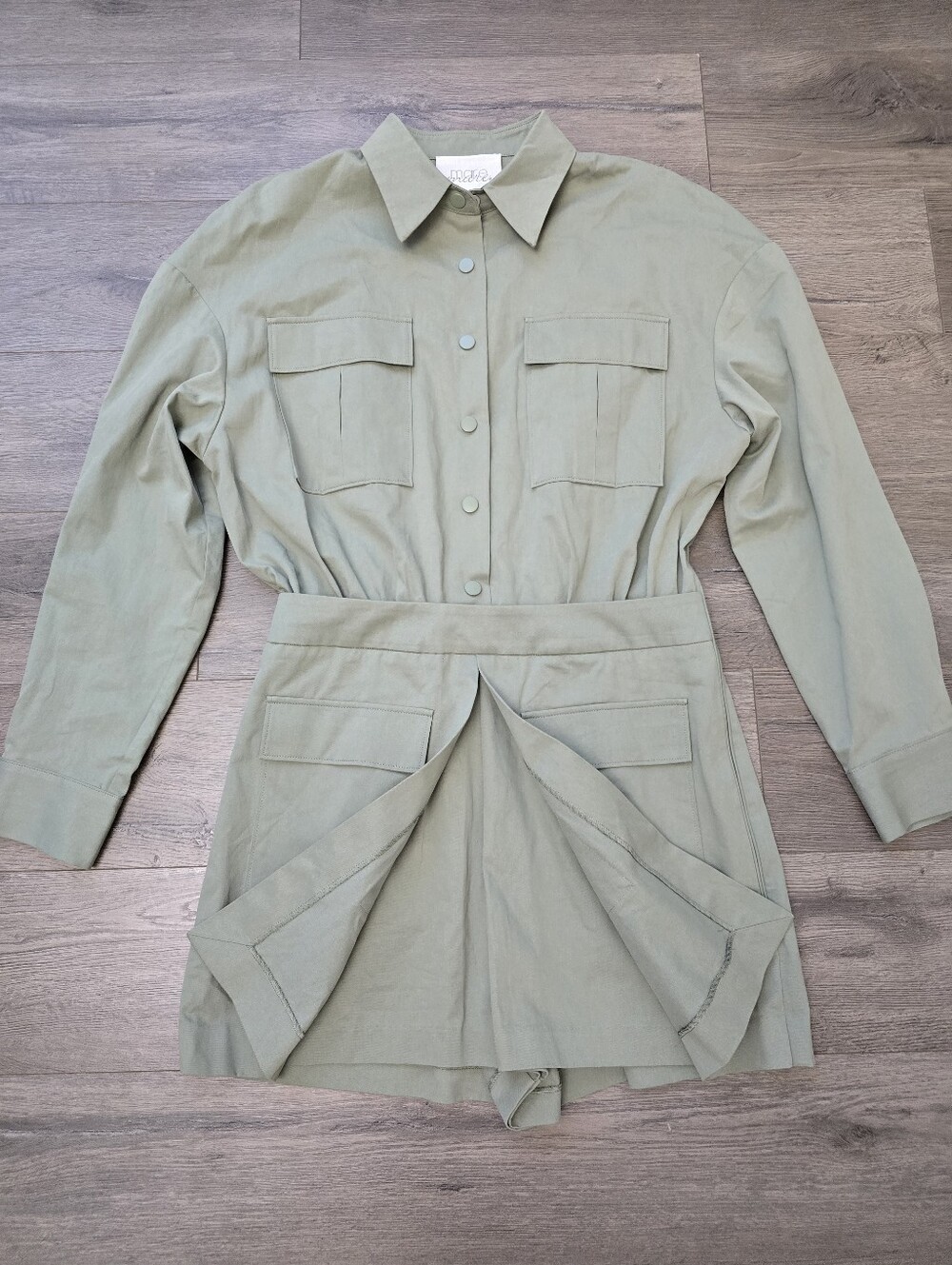 Mare Mare Long-Sleeve Utility Romper Anthropologie khaki Medium - Picture 5 of 15